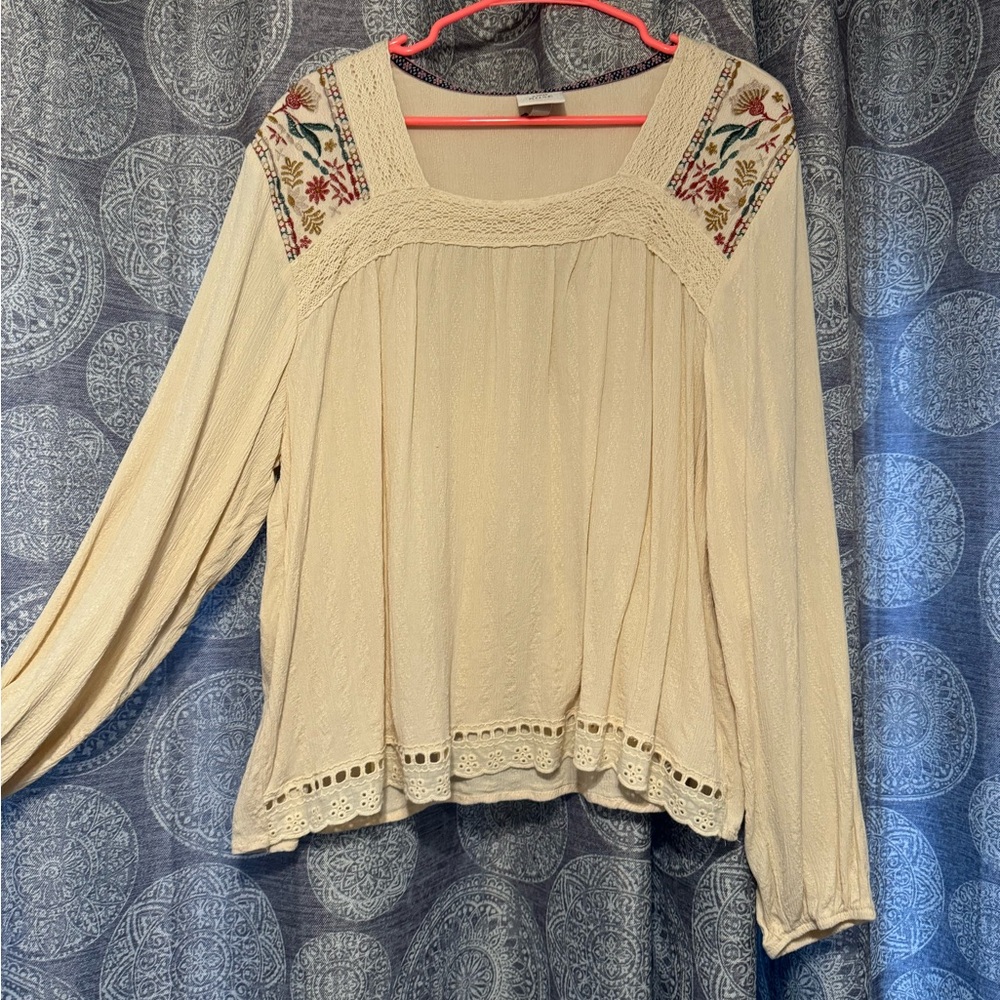 Embroidered Cream Women's Top